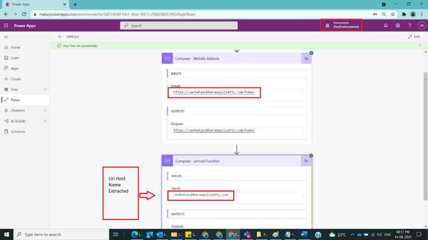 Usage of URIHost Function in Power Automate